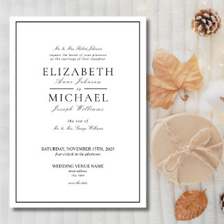 Elegant Black & White Classic Script Wedding Invitation
