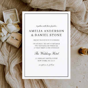 Elegant Black & White Classic Script Wedding Invitation