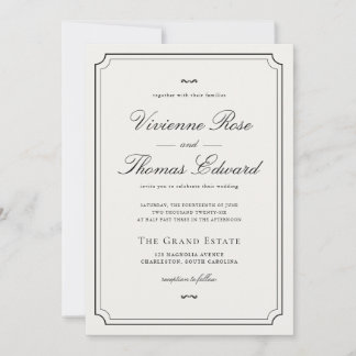 Elegant Black & White Classic Script Wedding Invitation