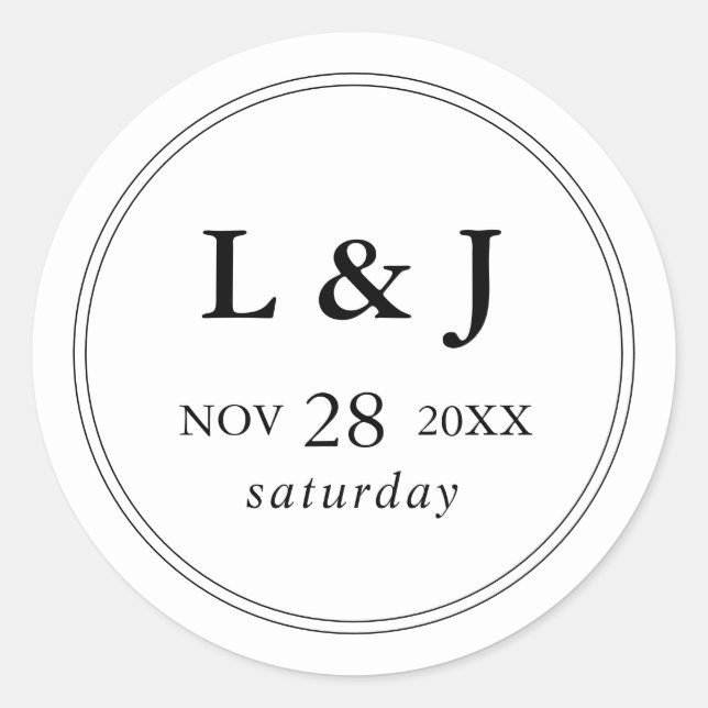Elegant Black & White Classic Script Wedding Round Sticker (Front)