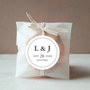 Elegant Black & White Classic Script Wedding Round Sticker
