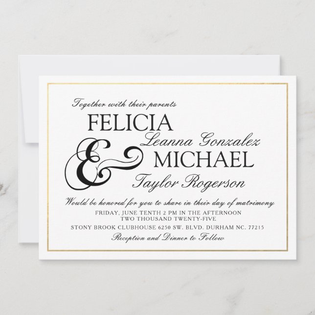 Elegant Black | White Classic Style Wedding Invite (Front)
