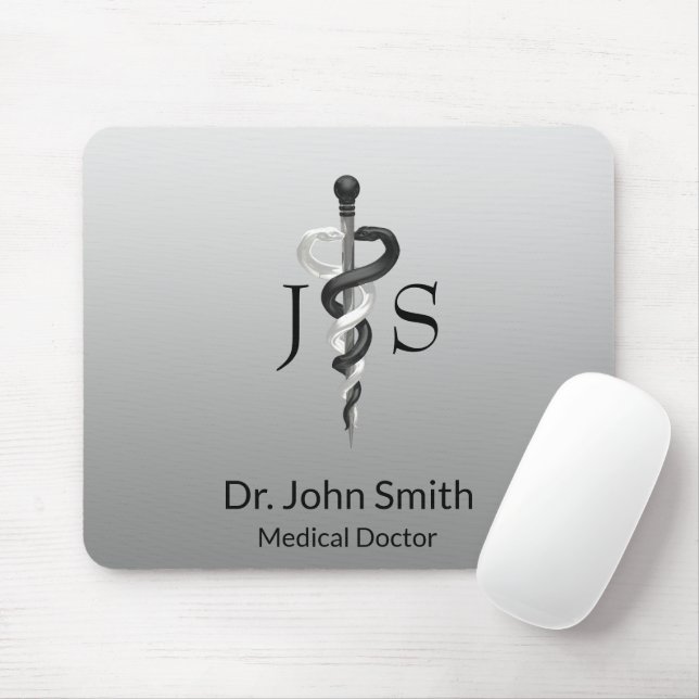 Elegant Black White Classy Noble Medical Asclepius Mouse Pad (With Mouse)