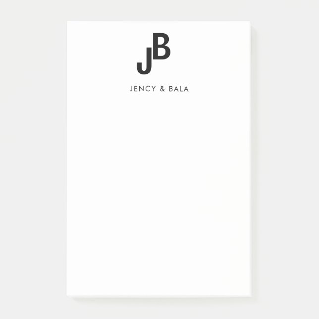 Elegant Black White Couple Monogram Post-it Notes (Front)