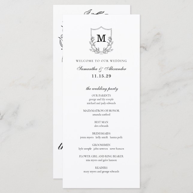 Elegant Black & White Crest Ceremony Program (Front/Back)