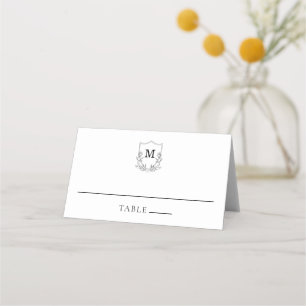 Elegant Black & White Crest Place Card