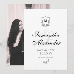 Elegant Black & White Crest Save The Date