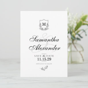 Elegant Black & White Crest Save The Date