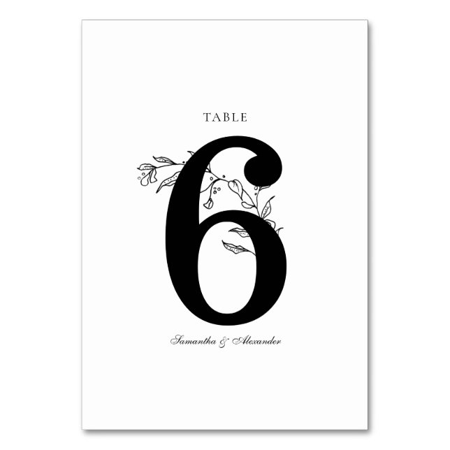 Elegant Black & White Crest Table Number (Front)