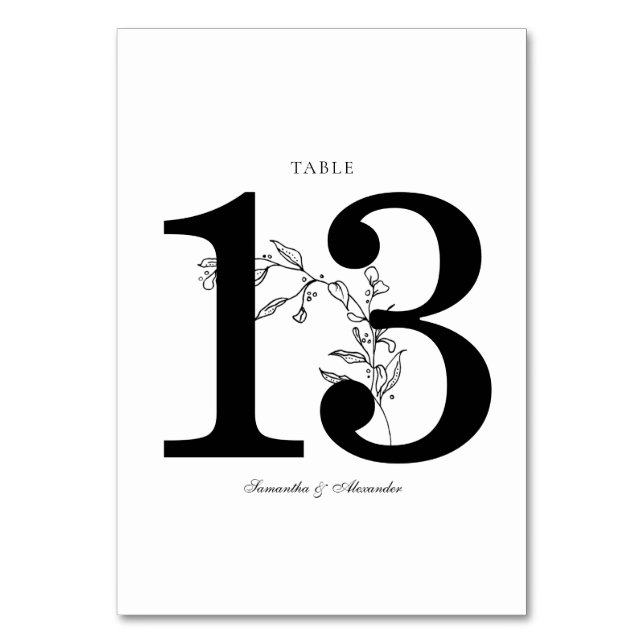 Elegant Black & White Crest Table Number (Front)