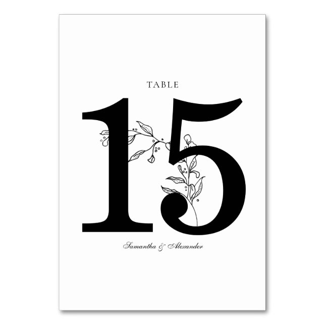 Elegant Black & White Crest Table Number (Front)