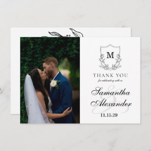 Elegant Black & White Crest Thank You Card