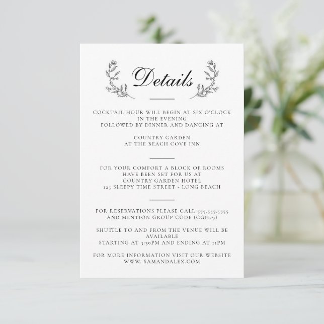 Elegant Black & White Crest Wedding Enclosure Card (Standing Front)