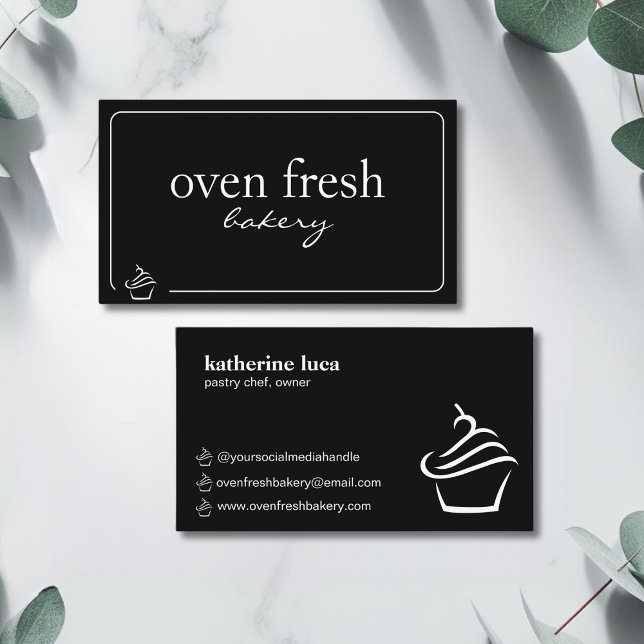 Elegant Black White Cupcake Bakery Business Card (Creator Uploaded)