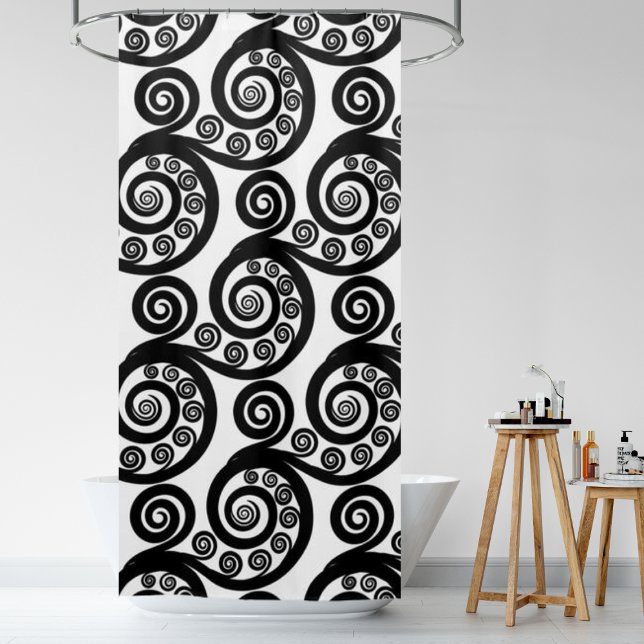 Elegant Black & White Curly Swirls Shower Curtain (Elegant Black & White Curly Swirls Shower Curtain)