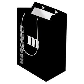 Elegant black &white custom initial name  medium gift bag