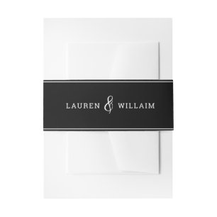 Elegant Black White Custom Monogram Wedding Invitation Belly Band
