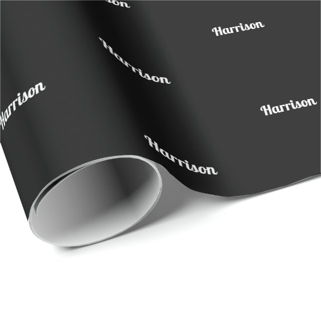 Elegant black white custom name text birthday gift wrapping paper (Roll Corner)