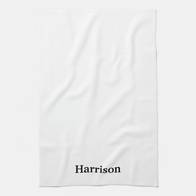 Elegant black white custom name text monogram tea towel (Vertical)