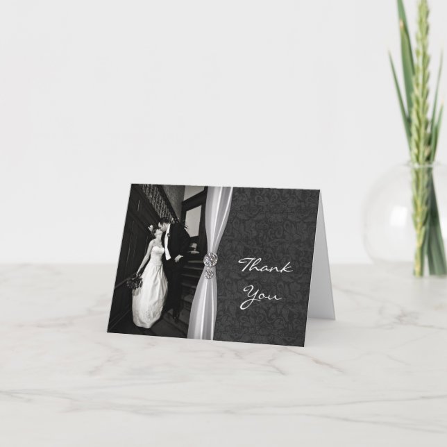 Elegant Black & White Custom Photo Thank You Card (Front)