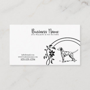 Elegant Black & White Dalmatian Floral Dog Walker Business Card