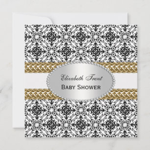 Elegant Black White Damask #2 Gold Baby Shower #2 Invitation