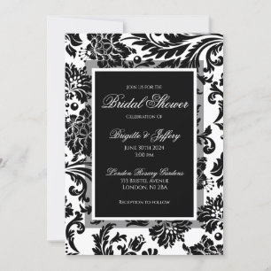 Elegant black & white damask custom bridal shower invitation