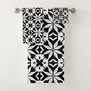 🖤 Elegant Black White Damask Luxury Bathroom Deco Bath Towel Set