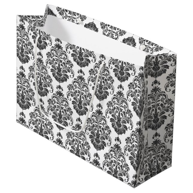 elegant black white Damask party Large Gift Bag (Front Angled)