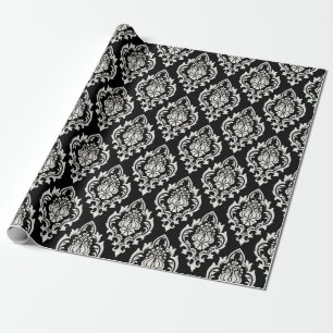 Elegant Black White Damask Pattern Luxury Wrapping Paper