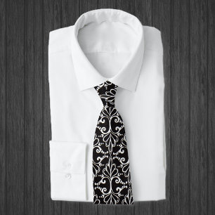 Elegant Black White Damask Tie