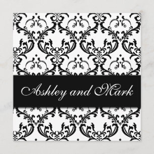 Elegant Black White Damask Wedding Invitation