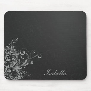 Elegant black white damask with floral mouse pad