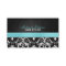 Elegant Black & White Damask with Teal Blue Ribbon
