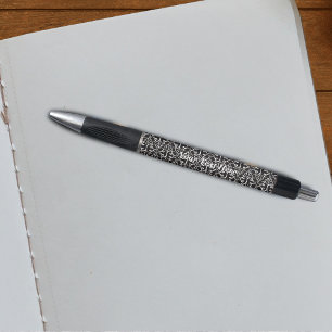 Elegant Black White Damask With White Scrolls