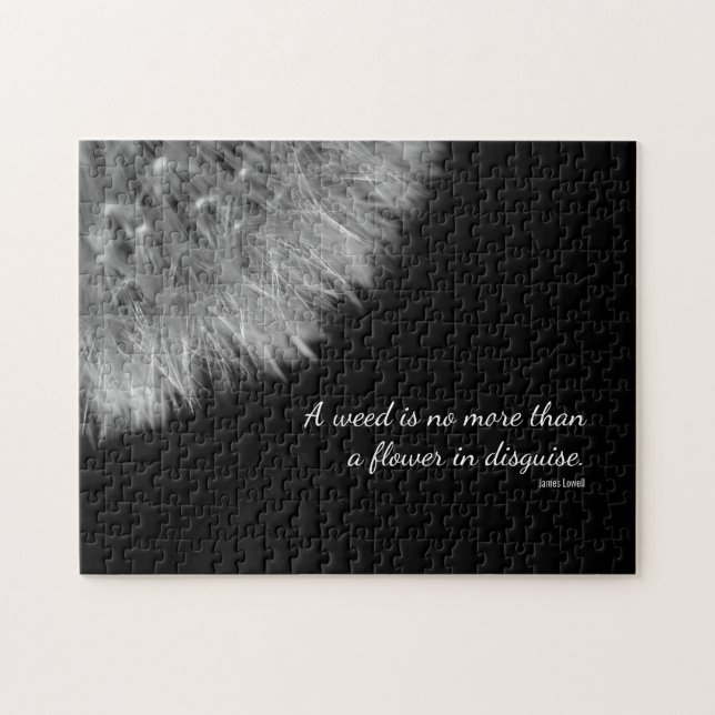Elegant Black & White Dandelion Flower and Quote Jigsaw Puzzle (Horizontal)