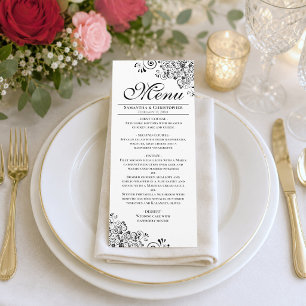 Elegant Black & White Decorative Corners Wedding Menu