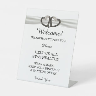 Elegant Black & White Diamond Wedding Safety  Pedestal Sign