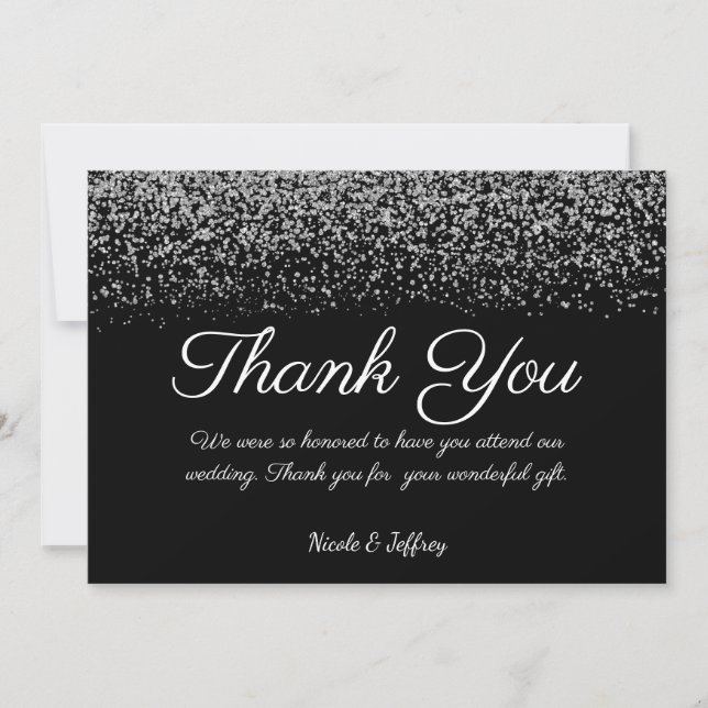 Elegant Black & White Diamond Wedding Thank You Card (Front)