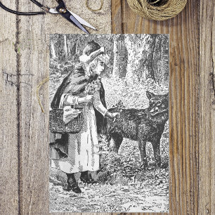 Elegant Black White Drawing Red Riding Hood Wolf Tissue Paper