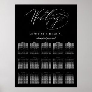 Elegant Black White Elegant Script Wedding Seating Poster