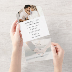 Elegant Black & White Engagement Photo Wedding All In One Invitation