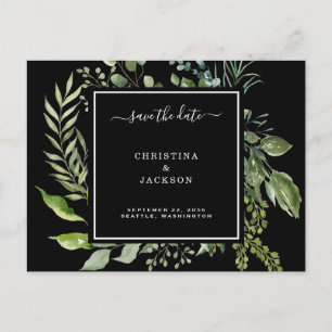 Elegant Black & White Eucalyptus Save the Date QR  Postcard