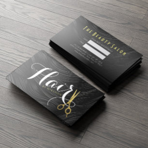 Elegant Black White Faux Gold Scissors Hair Salon Appointment Card