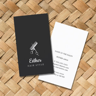 Elegant Black White Faux Silver Hairstylist Business Card