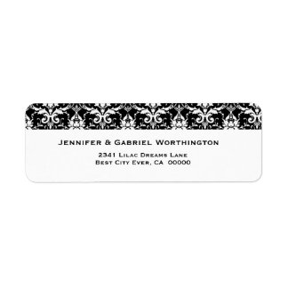 Elegant Black White Feather Damask Wedding Return Address Label