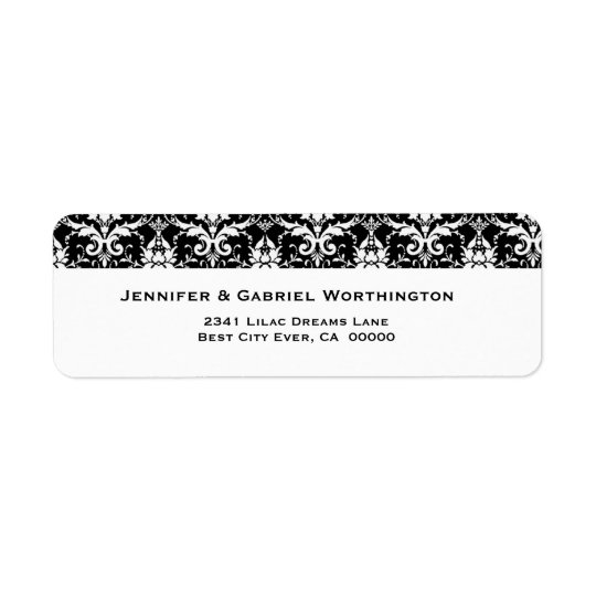 Elegant Black White Feather Damask Wedding Return Address Label