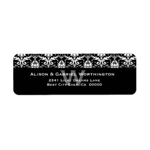 Elegant Black White Feather Damask Wedding S546 Return Address Label