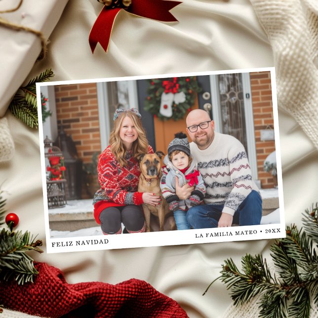 Elegant Black & White Feliz Navidad Family Photo Holiday Card (Creator Uploaded)