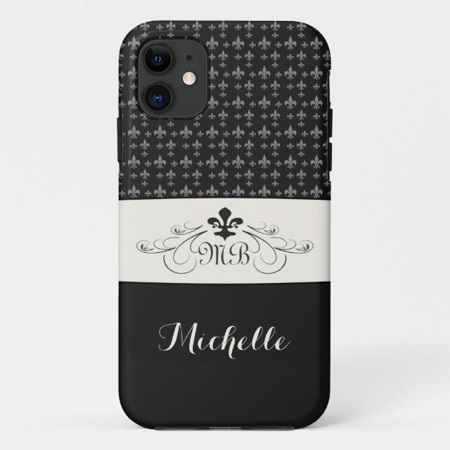 Elegant Black White Fleur de Lis Case-Mate iPhone Case (Back)